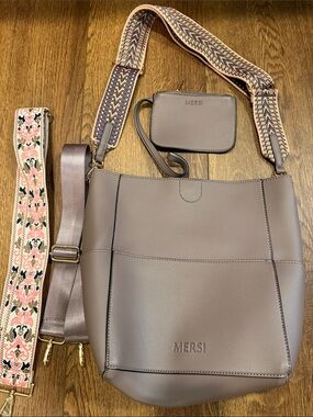 Mauve color Mersi Leather Tote Bag with Removable Strap NWOT